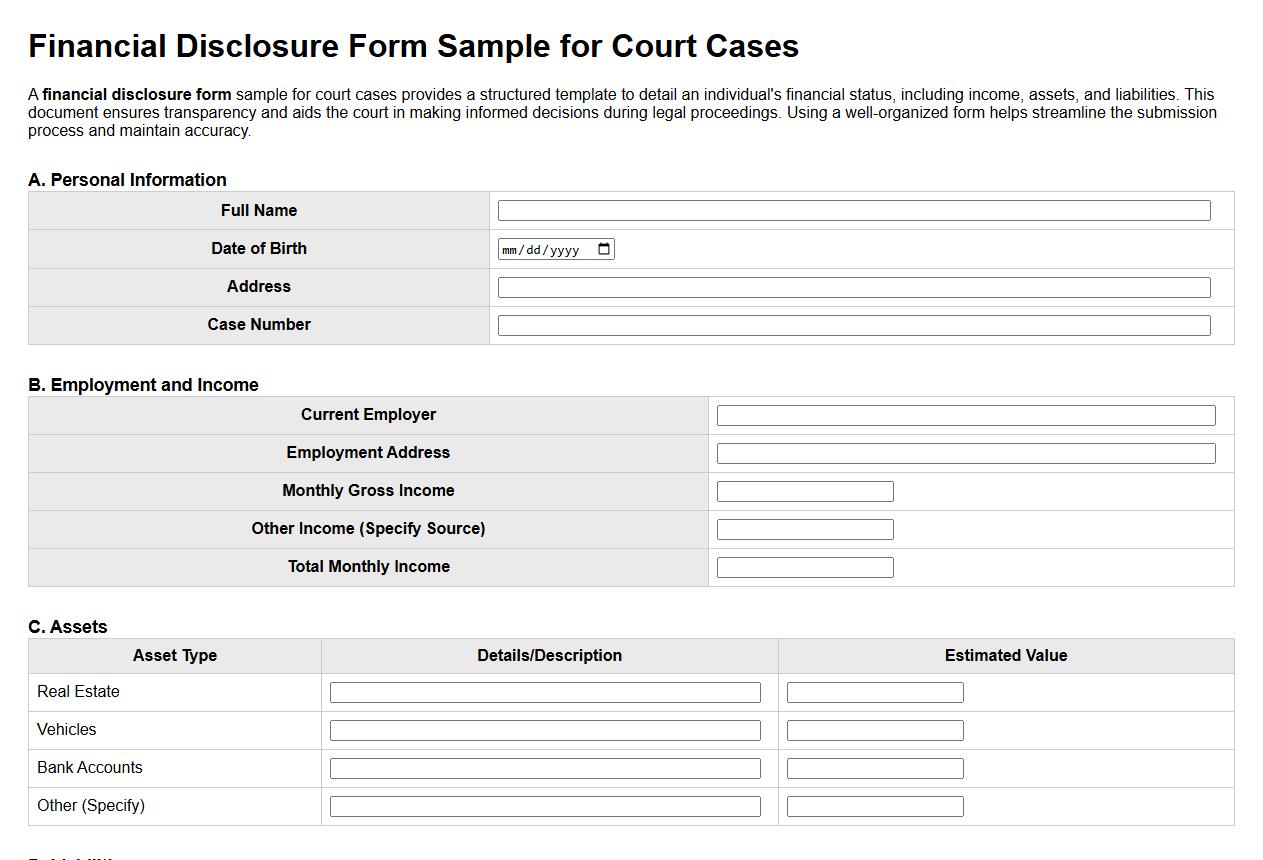 financial disclosure form sample for court cases image preview