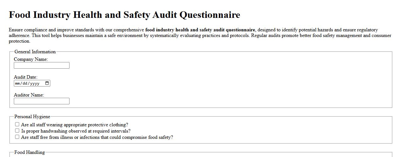 food industry health and safety audit questionnaire image preview