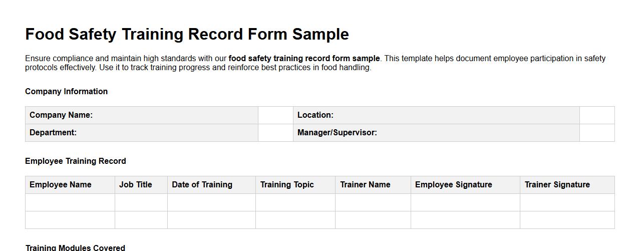 food safety training record form sample image preview