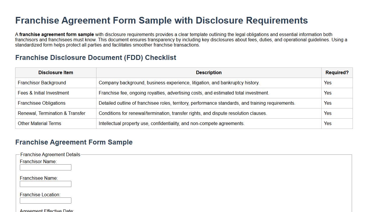 franchise agreement form sample with disclosure requirements image preview