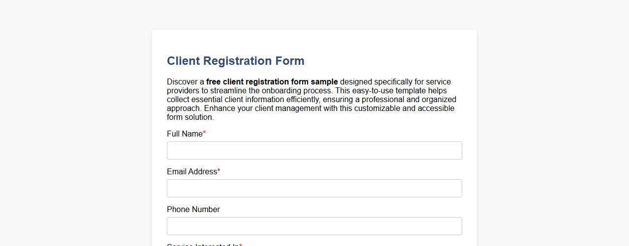 free client registration form sample for service providers image preview