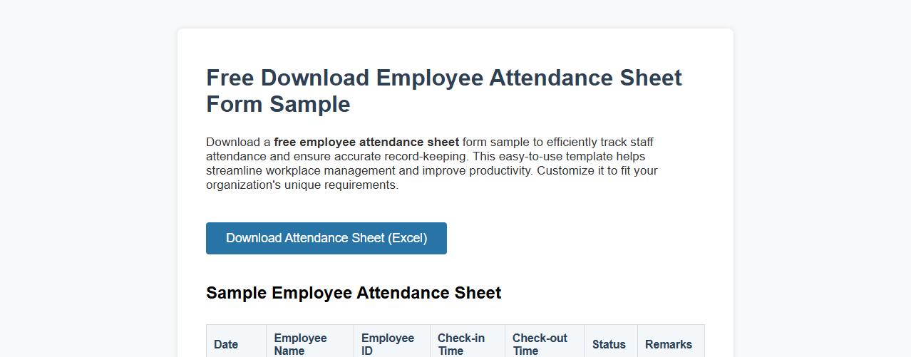 Free download employee attendance sheet form sample image preview