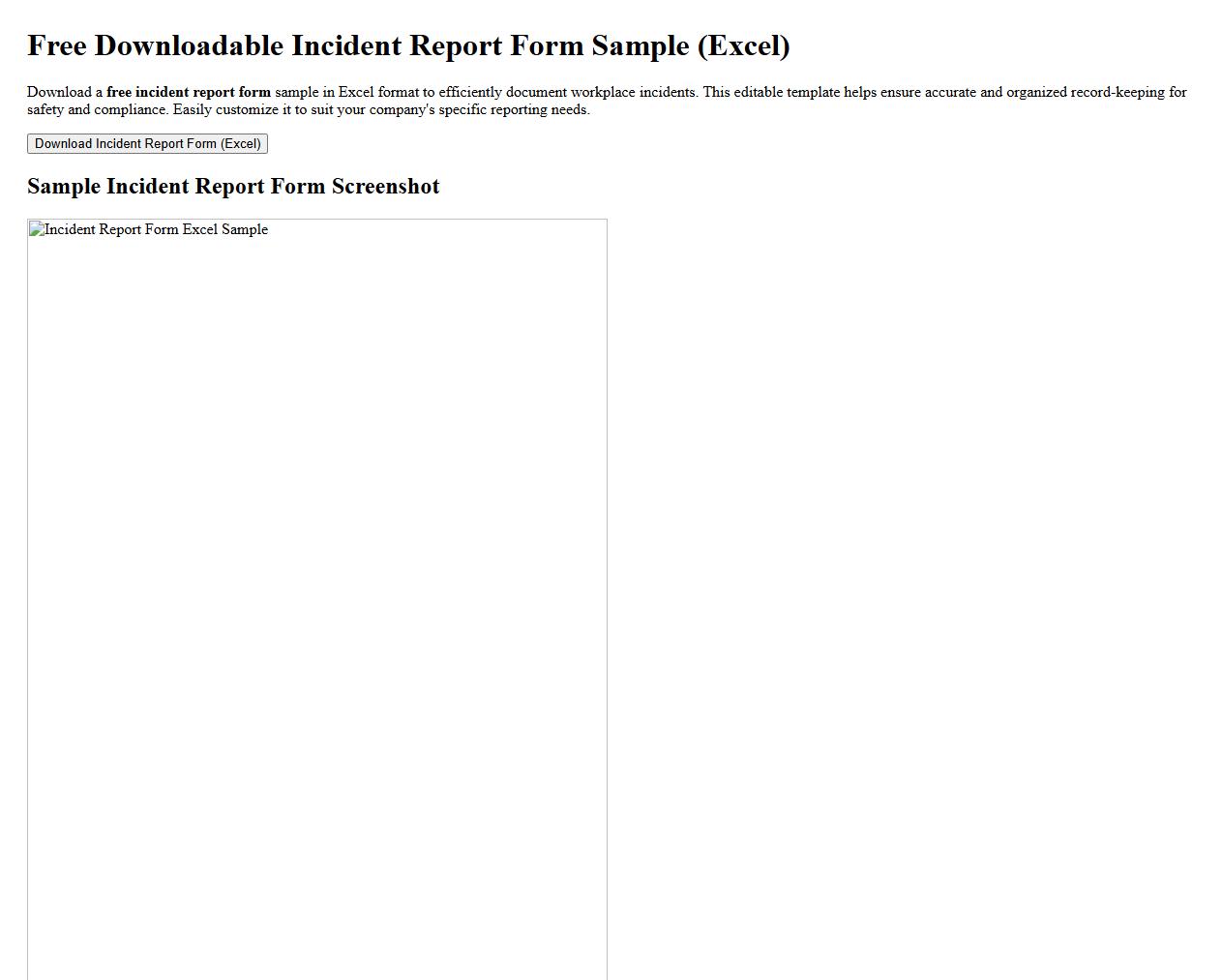 free downloadable incident report form sample excel image preview