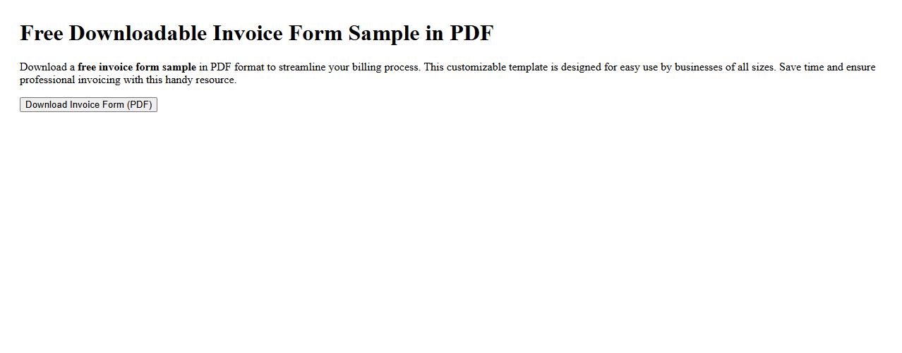 Free downloadable invoice form sample in PDF image preview
