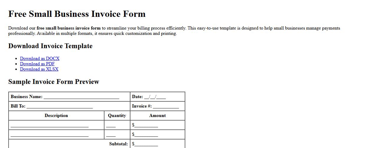 free downloadable small business invoice form image preview