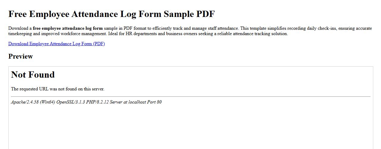Free employee attendance log form sample PDF image preview