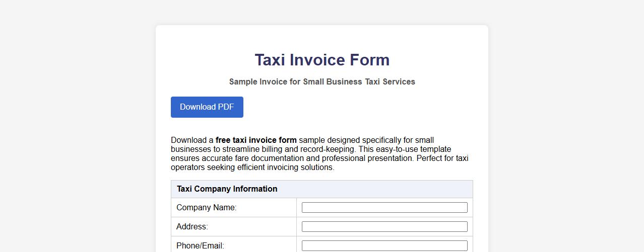 free taxi invoice form sample for small business image preview