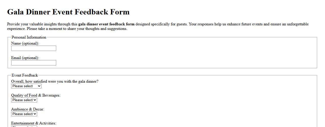 gala dinner event feedback form sample for guests image preview