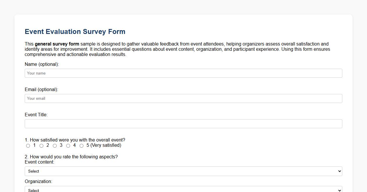 general survey form sample for event evaluation image preview