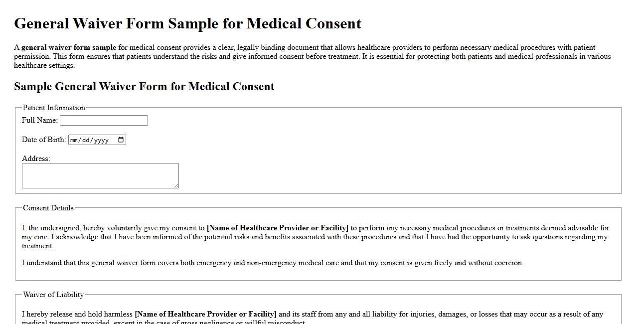 general waiver form sample for medical consent image preview