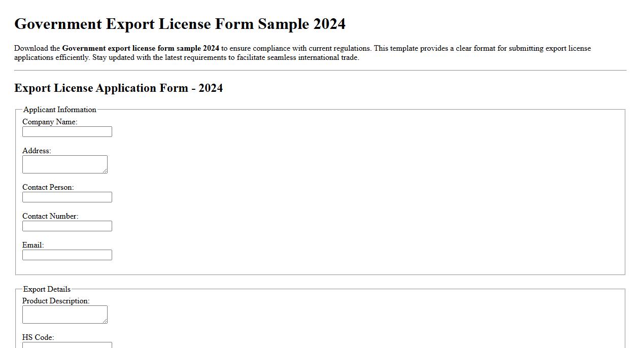 Government export license form sample 2024 image preview