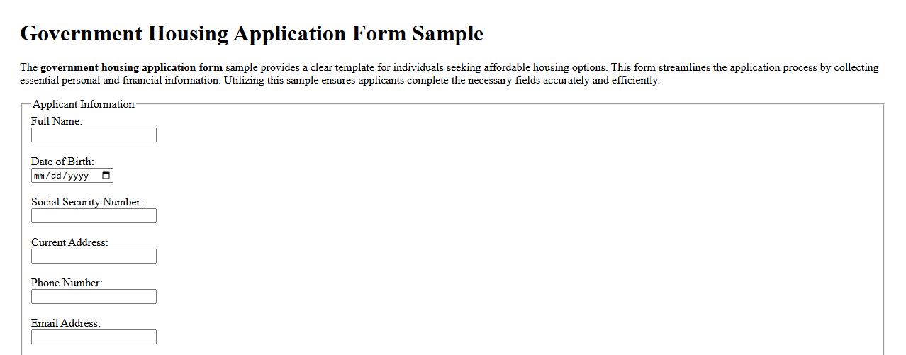 Government housing application form sample image preview