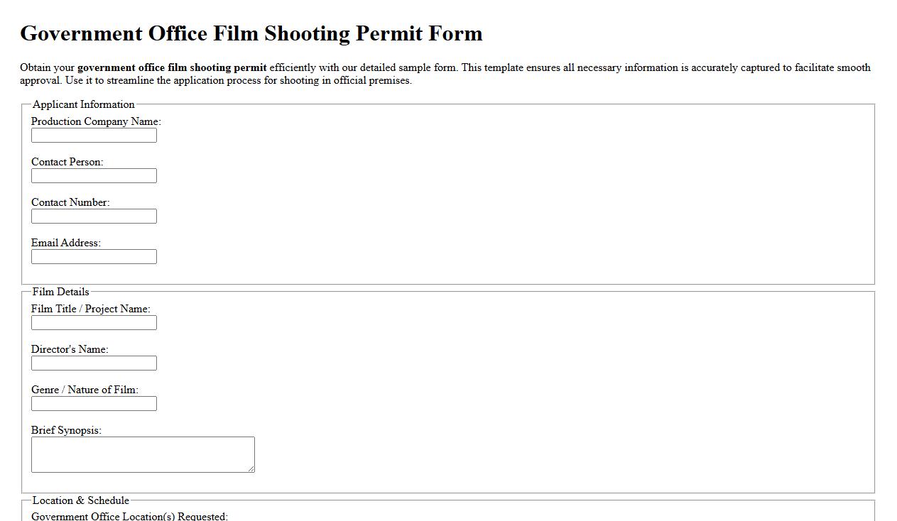 government office film shooting permit form sample image preview
