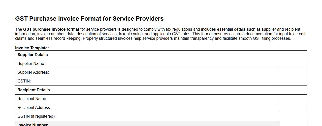 GST purchase invoice format for service providers image preview