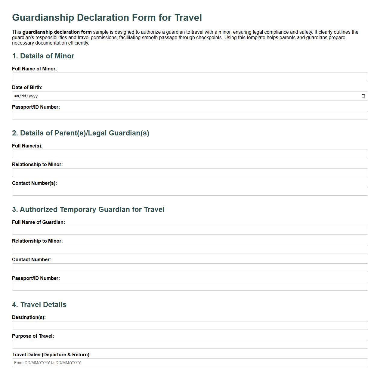 Guardianship declaration form sample for travel purposes image preview