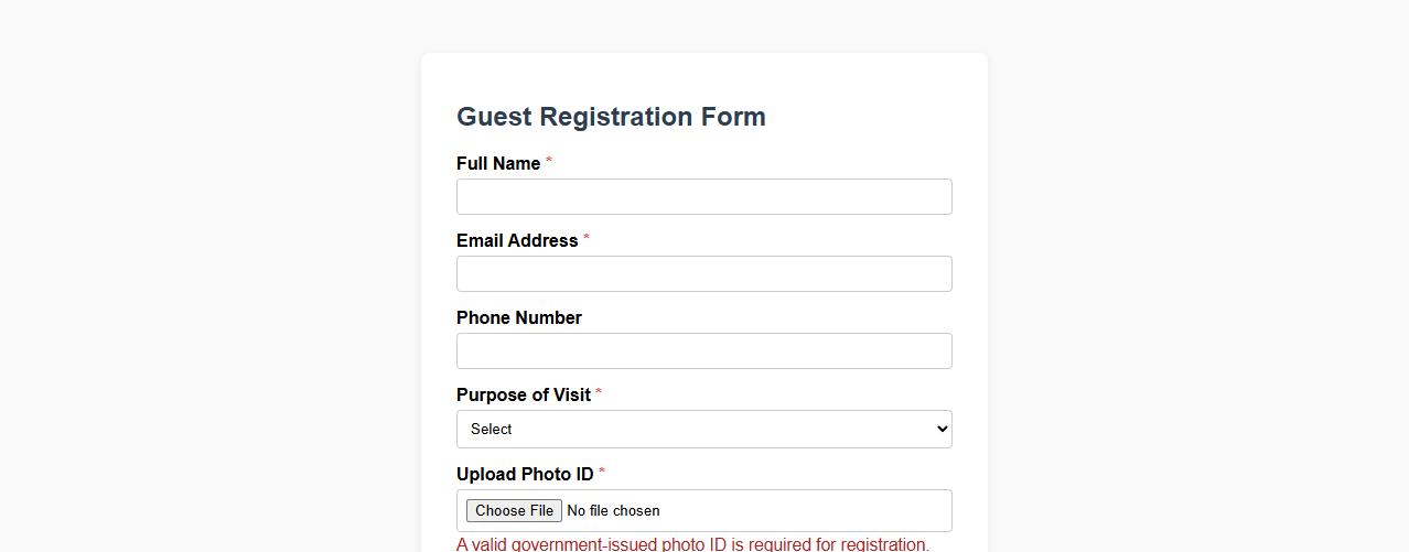 guest registration form sample with photo ID requirement image preview