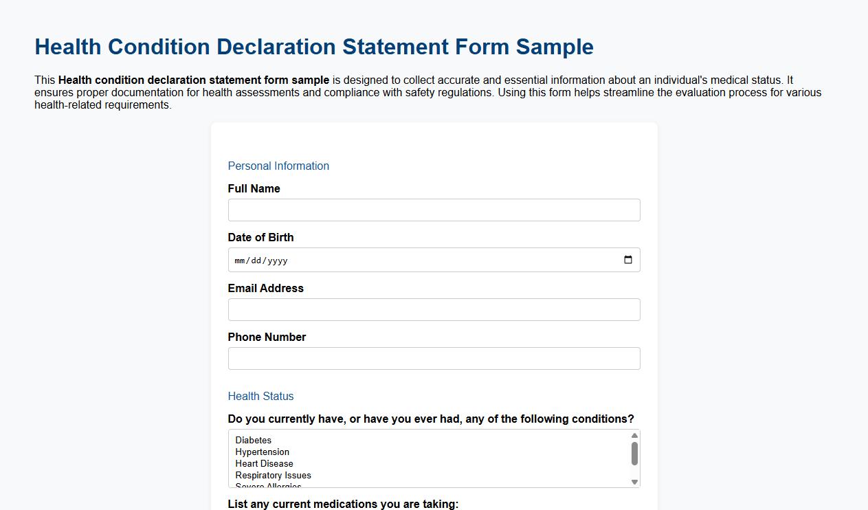 Health condition declaration statement form sample image preview