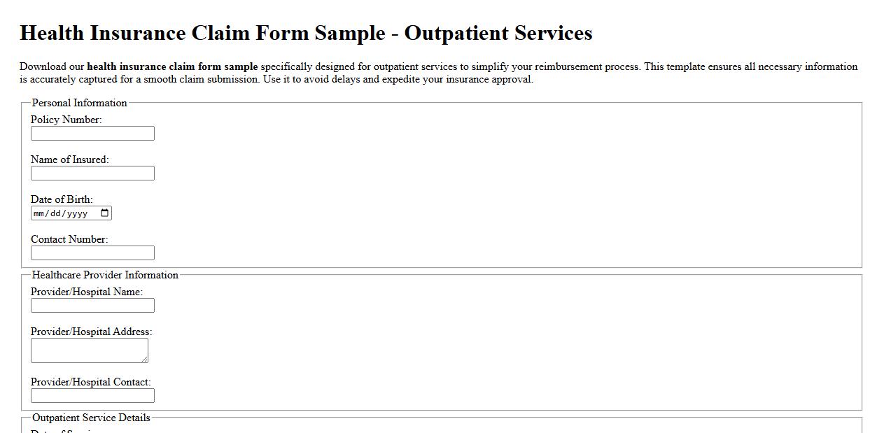 Health insurance claim form sample for outpatient services image preview