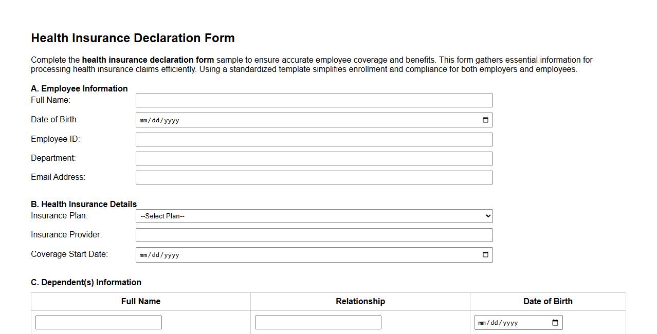 Health insurance declaration form sample for employees image preview