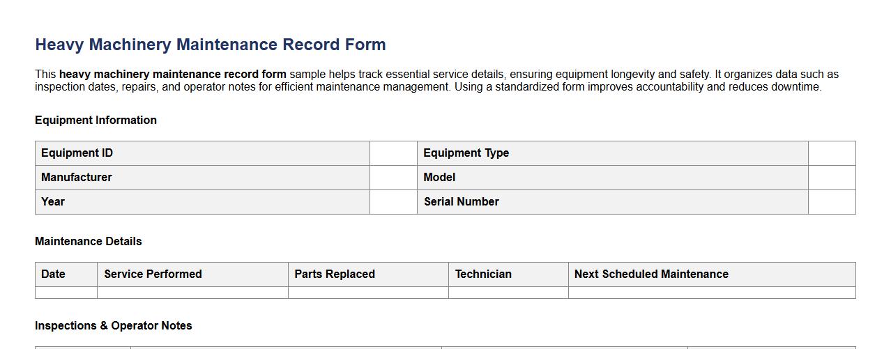 Heavy machinery maintenance record form sample image preview