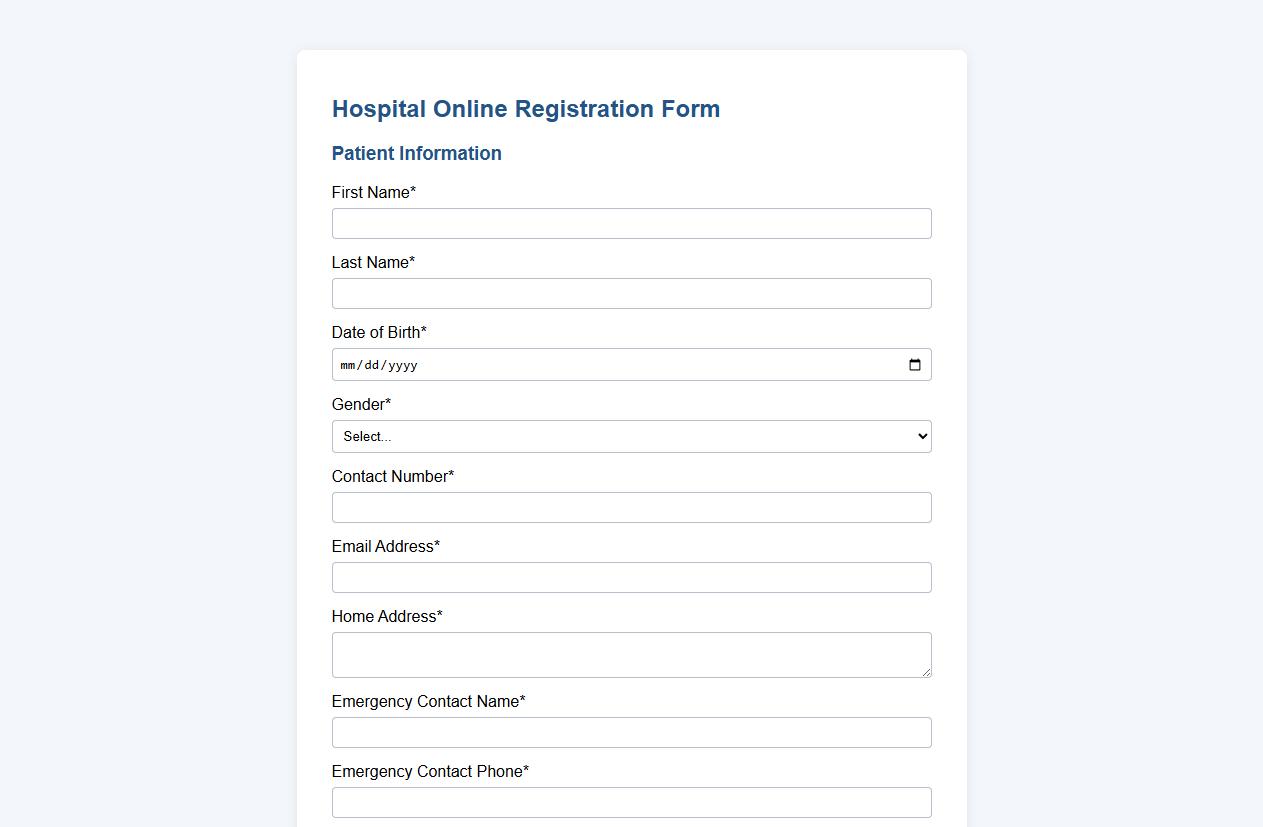Hospital online registration form sample with consent image preview