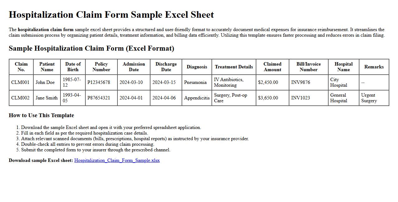hospitalization claim form sample excel sheet image preview