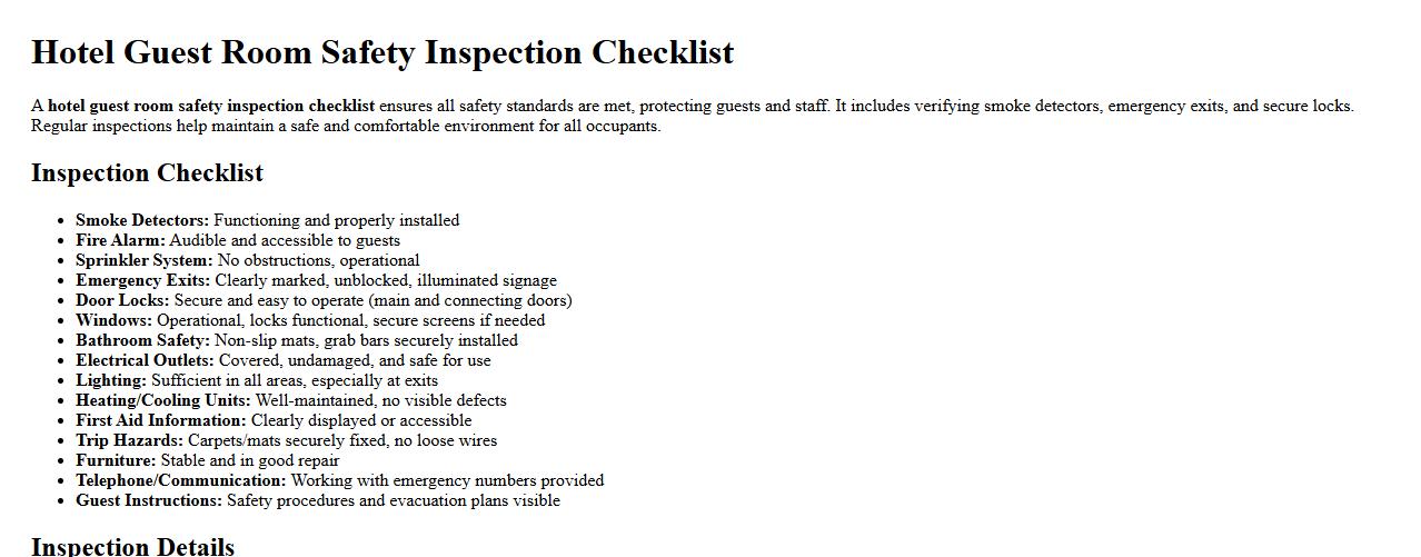 Hotel guest room safety inspection checklist image preview