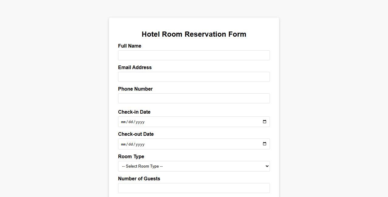 Hotel room reservation form sample with payment details image preview