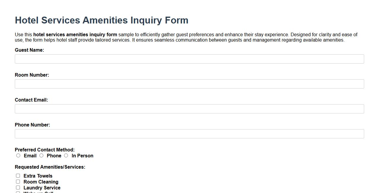 Hotel services amenities inquiry form sample image preview
