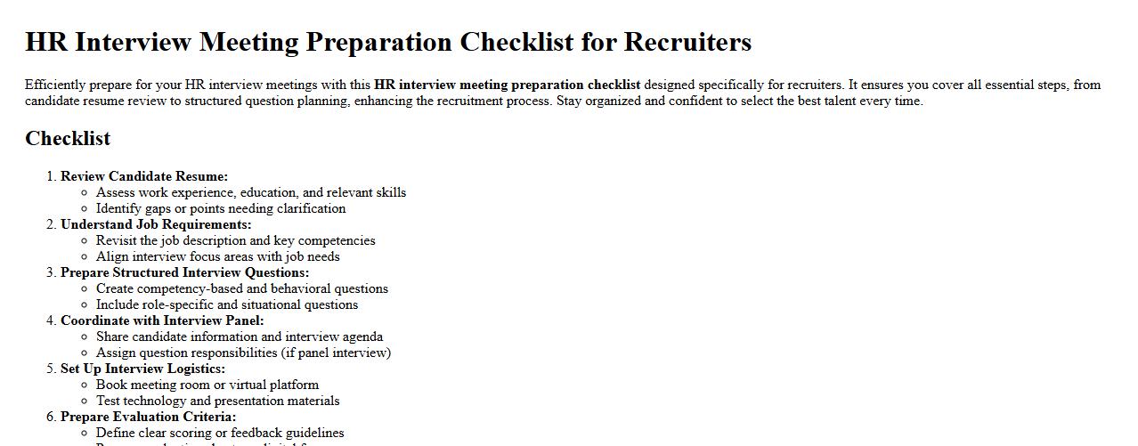 HR interview meeting preparation checklist for recruiters image preview