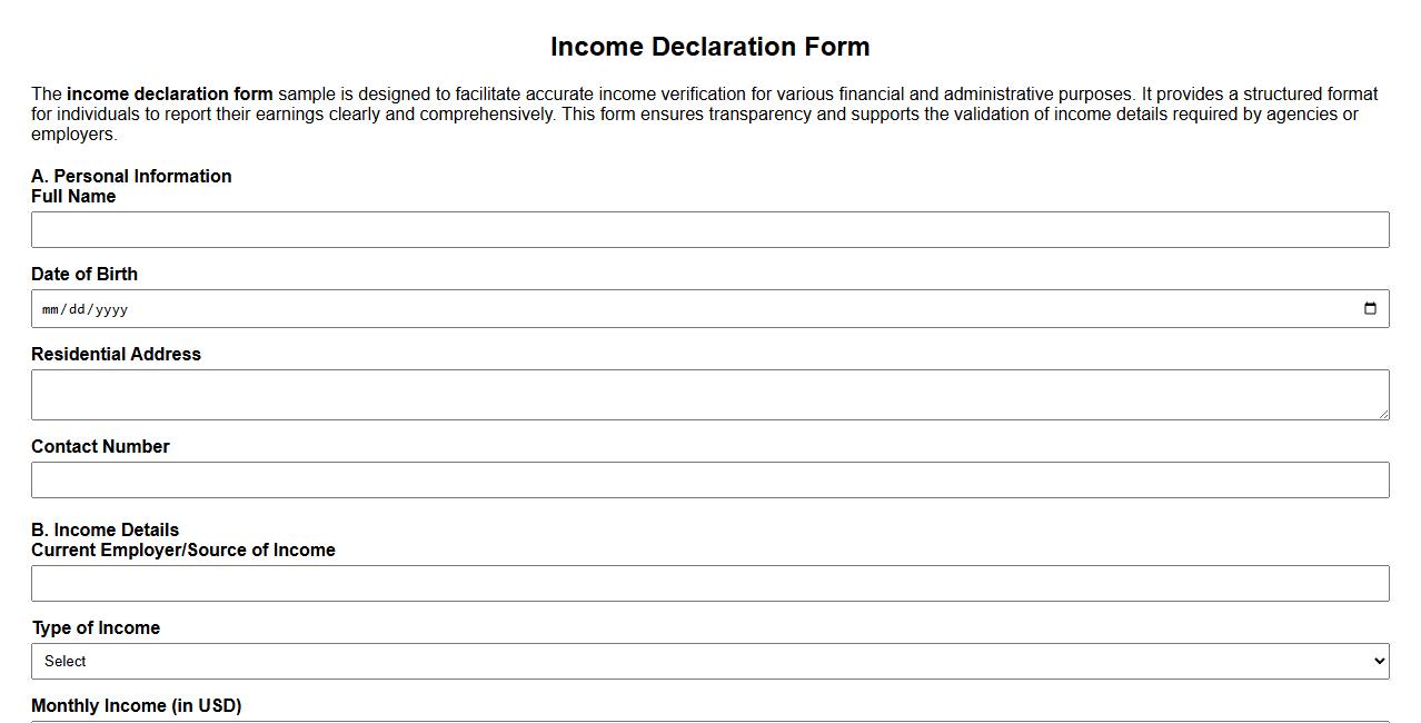 income declaration form sample for income verification purposes image preview