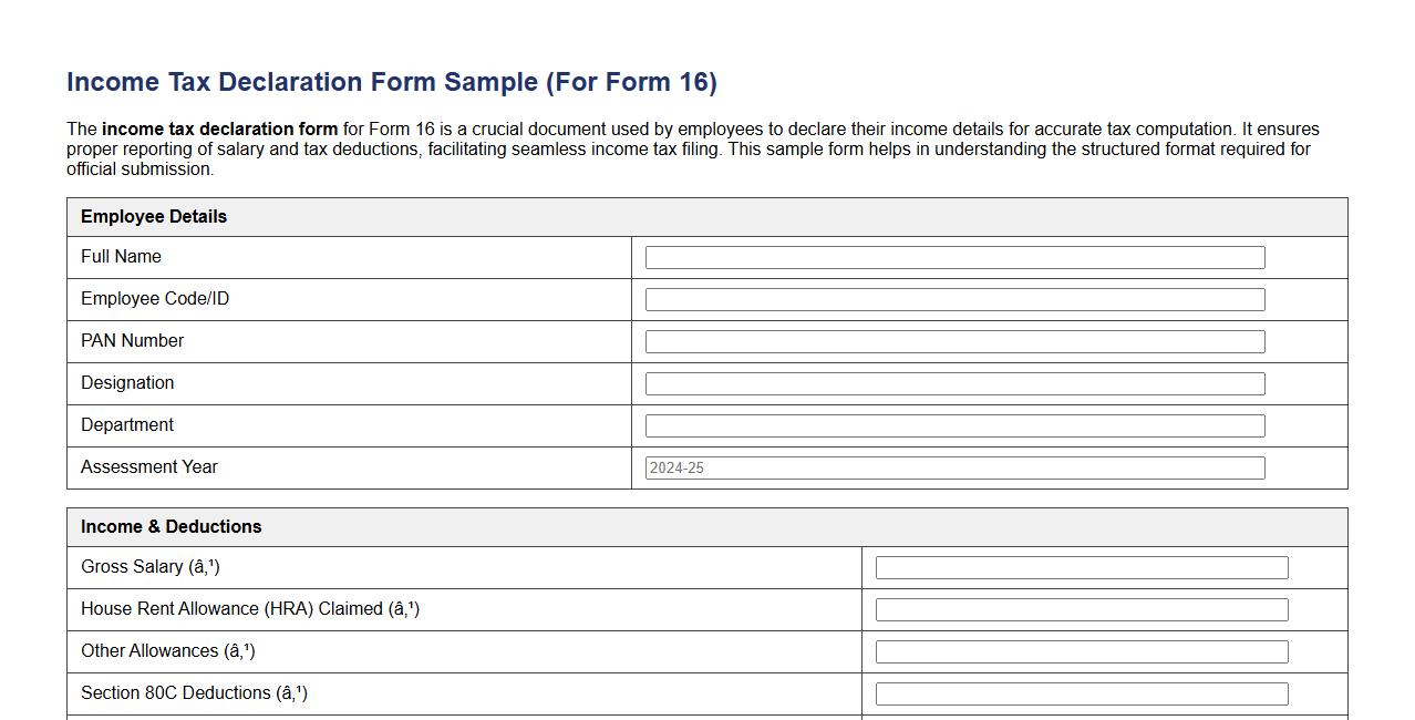 income tax declaration form sample for form 16 image preview