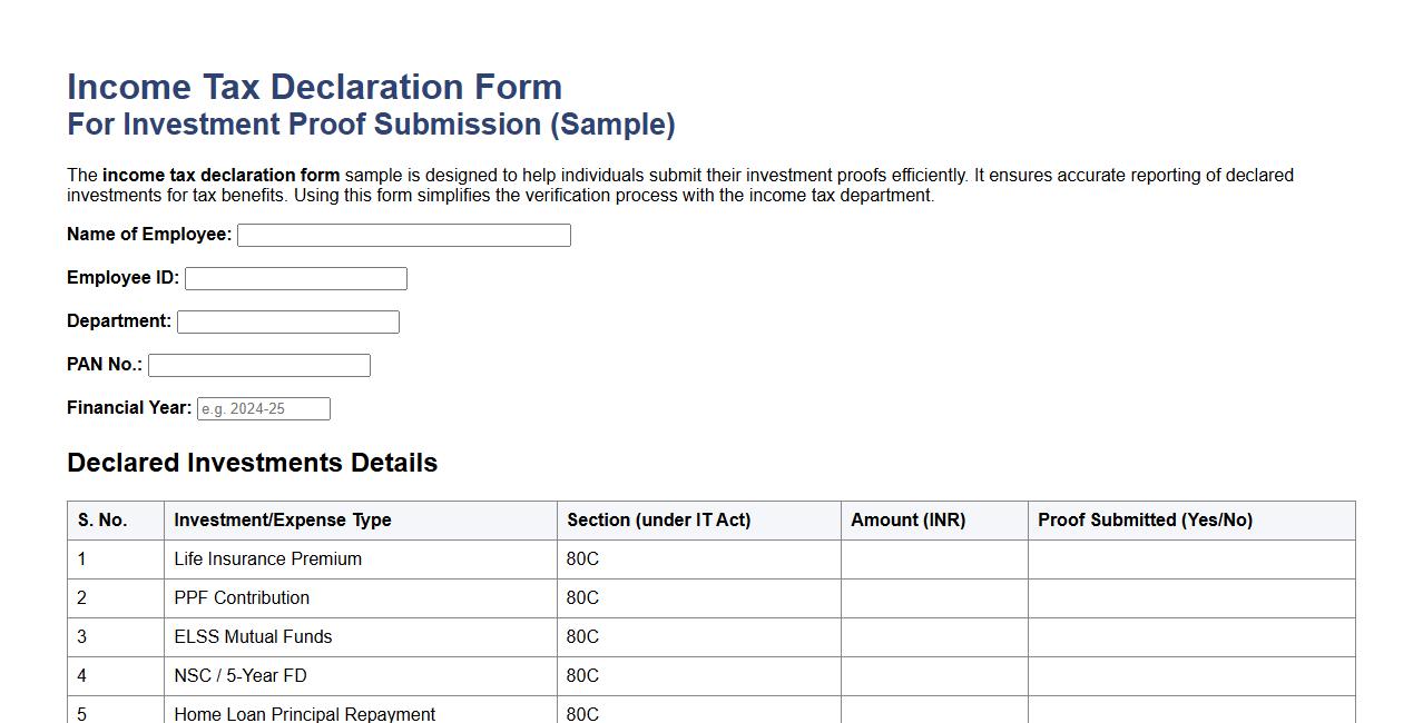 income tax declaration form sample for investment proof submission image preview