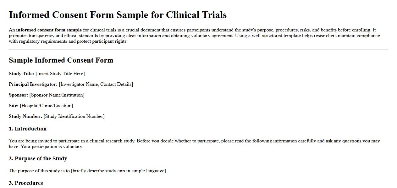 Informed consent form sample for clinical trials image preview