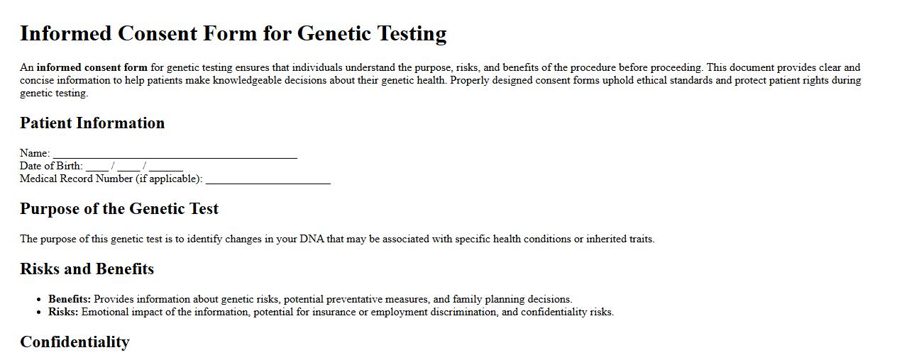 Informed consent form sample for genetic testing image preview