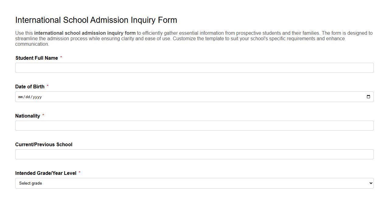 International school admission inquiry form sample image preview