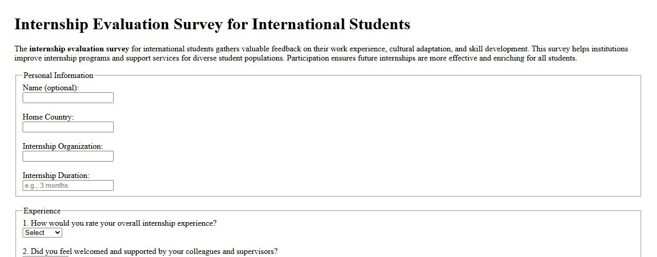 Internship evaluation survey for international students image preview