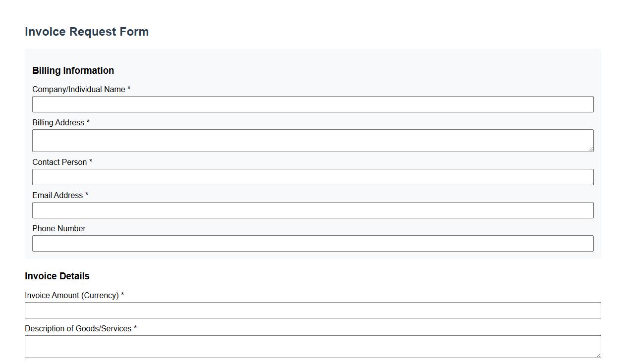 invoice request form sample including bank details image preview