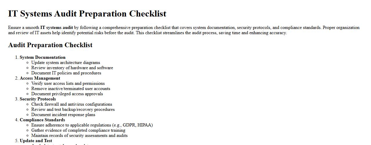 IT systems audit preparation checklist image preview