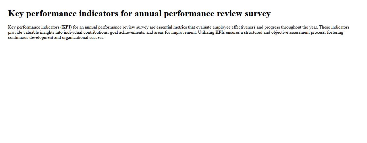 Key performance indicators for annual performance review survey image preview