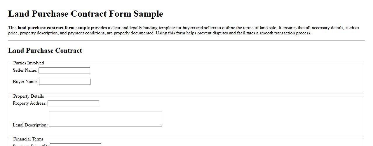 Land purchase contract form sample image preview