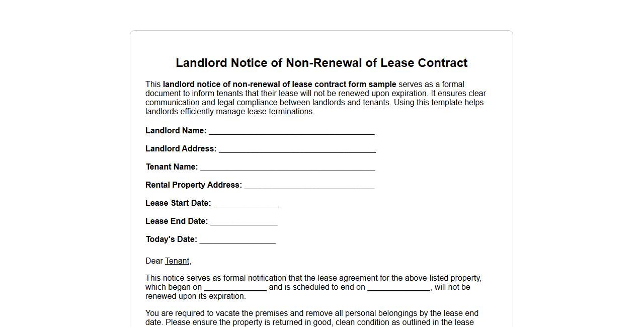 landlord notice of non-renewal of lease contract form sample image preview