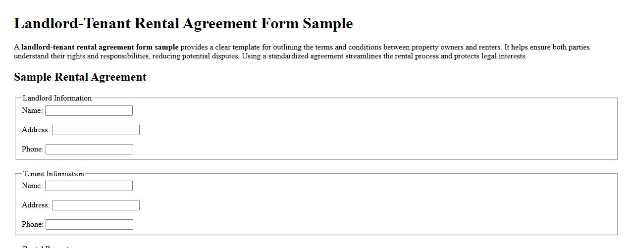 Landlord-tenant rental agreement form sample image preview