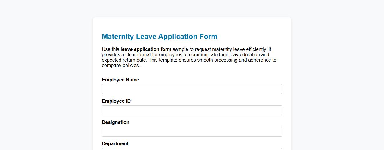 Leave application form sample for employee maternity leave image preview
