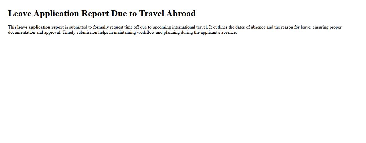 Leave application report due to travel abroad image preview