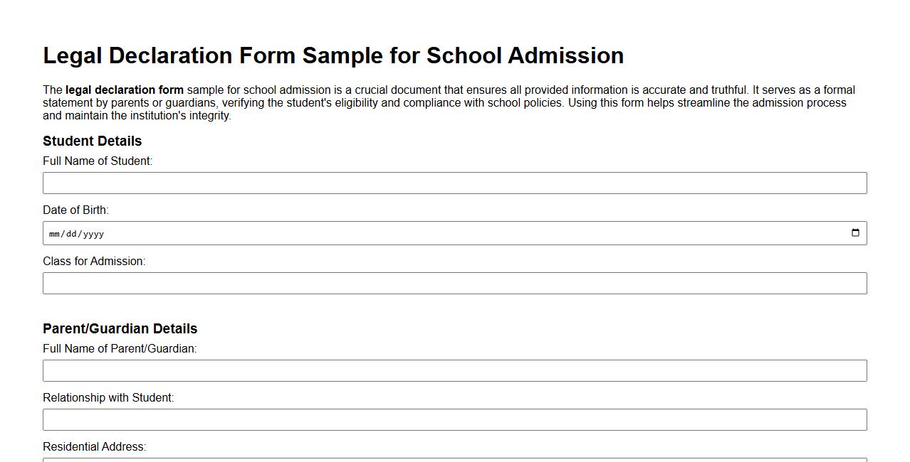 Legal declaration form sample for school admission image preview