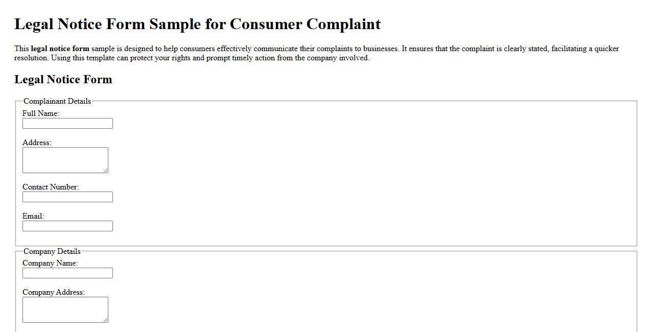 Legal notice form sample for consumer complaint image preview