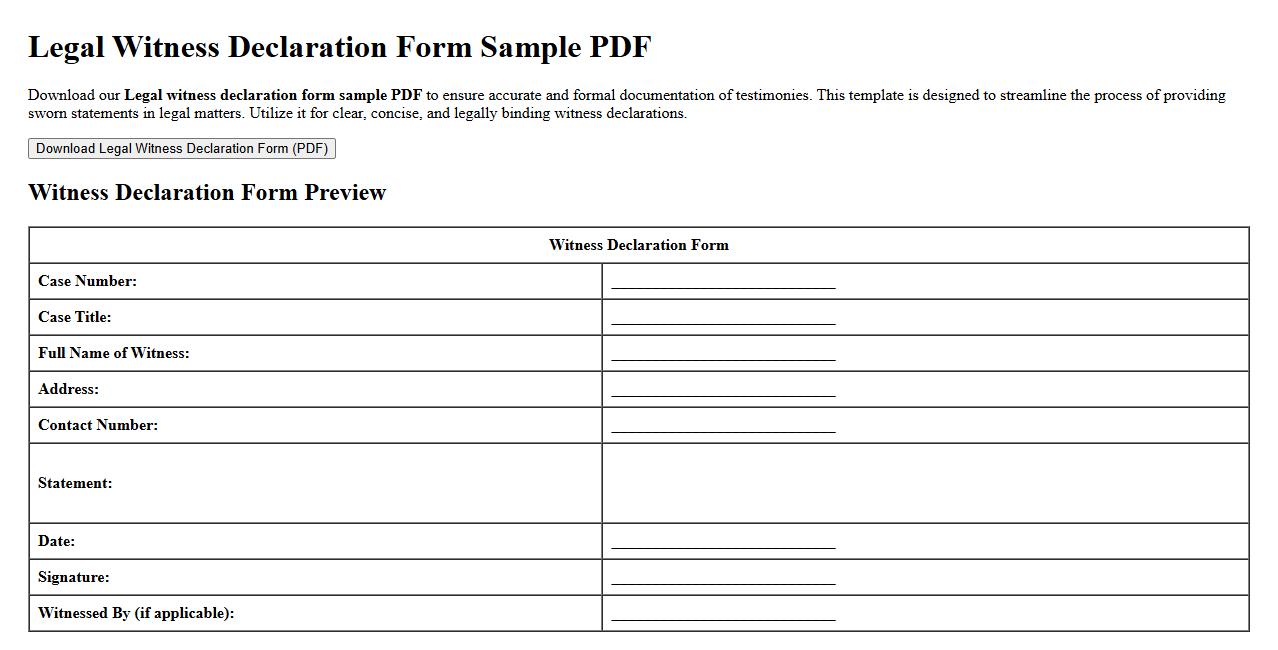 Legal witness declaration form sample PDF image preview