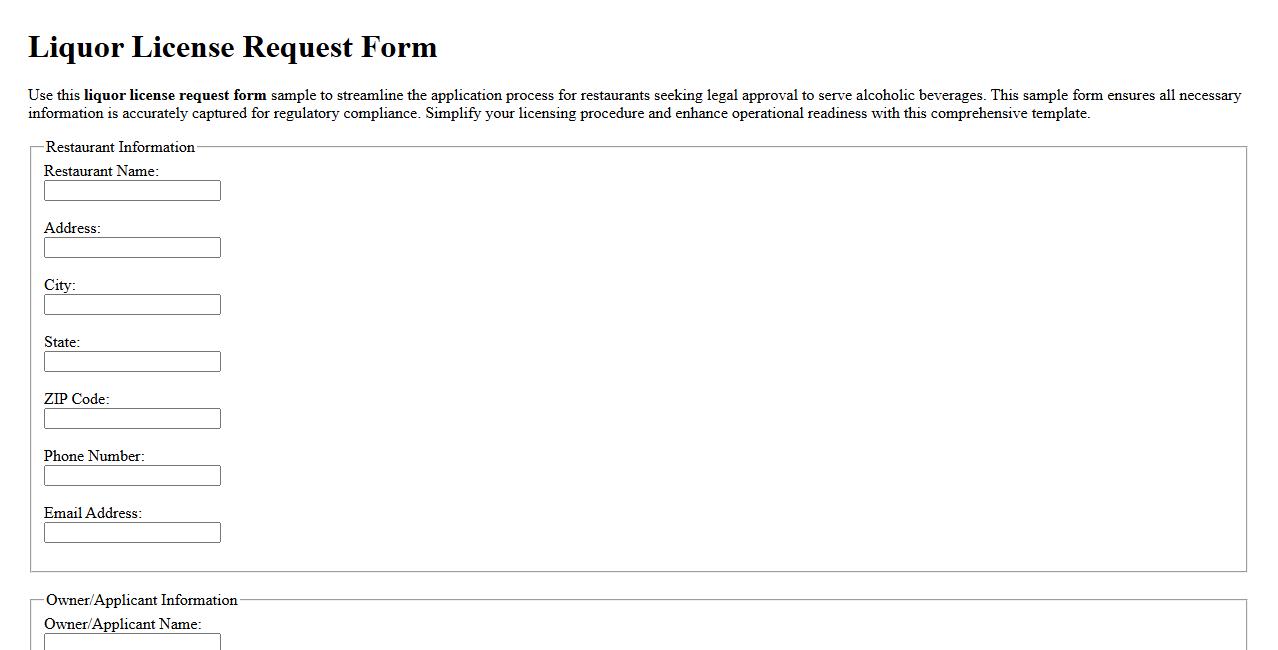 Liquor license request form sample for restaurants image preview