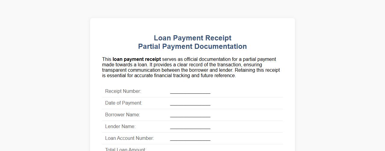 Loan payment receipt for partial payment documentation image preview